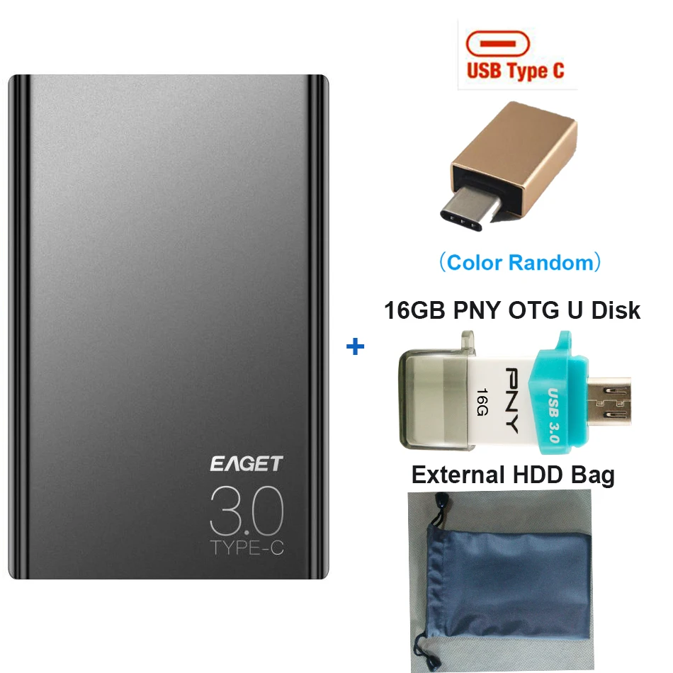Eaget G70 2," USB 3,0 Металлический внешний жесткий диск 2 ТБ 1 ТБ HDD disco duro externo Портативный Тип type-C для компьютера/ноутбука/Mac/PS4/игры - Цвет: Black Type-C adapter