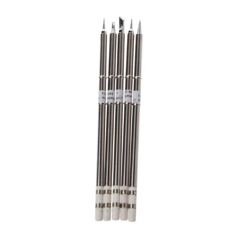 

5 Pcs T12 Series Solder Iron Tips For Hakko FX951 BAKON 950D Soldering Station L15