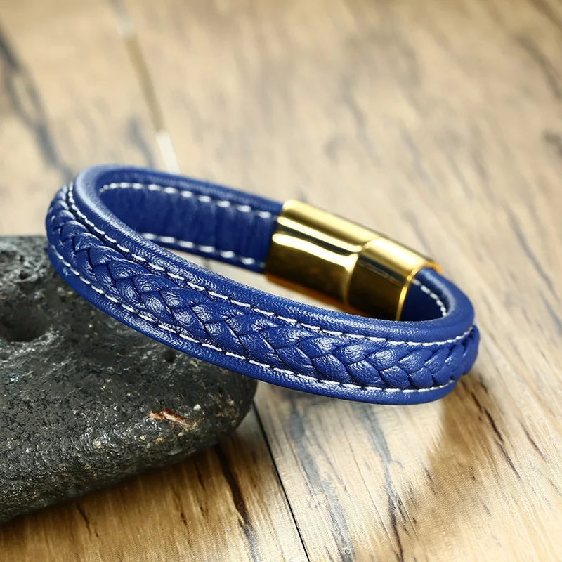 Мужские Плетеные браслеты из натуральной кожи Vnox мужские повседневные ювелирные