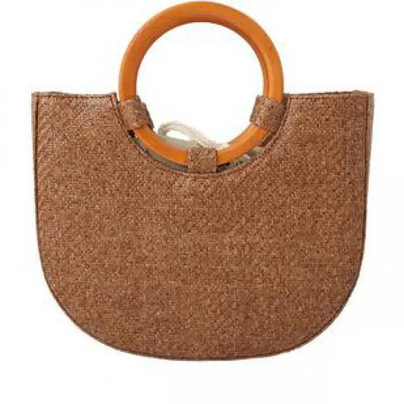 2017 New Korea Ring Wooden Handle Handbag Half Moon Woven Straw Beach Bag For Women European And American Style | Багаж и сумки