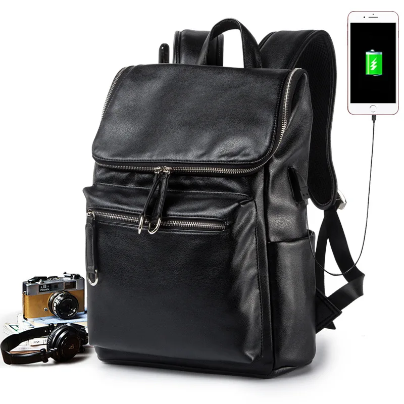 

New Hot Men Backpacks Fashion High Quality Pu Leather Male Korean Student Backpack Boy Business Laptop School Computer Bag