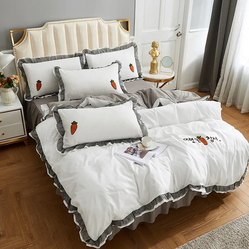 4 шт. пододеяльник юбка наволочка молочный белый королевский синий лимонный