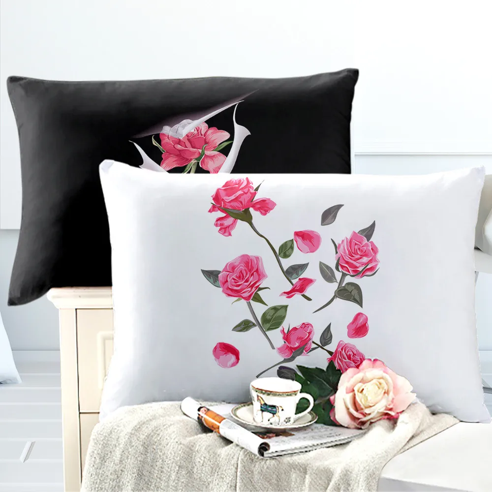 

Rose Bedding Set Floral Printed Duvet Cover Set Couples Valentine's Day Bedding Polyester Bedclothes Pillowcase Home Decor D25