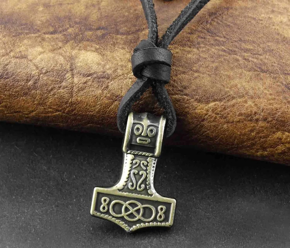 Очаровательное мужское колье с подвеской Тора молот викинга Mjolnir + кожаная