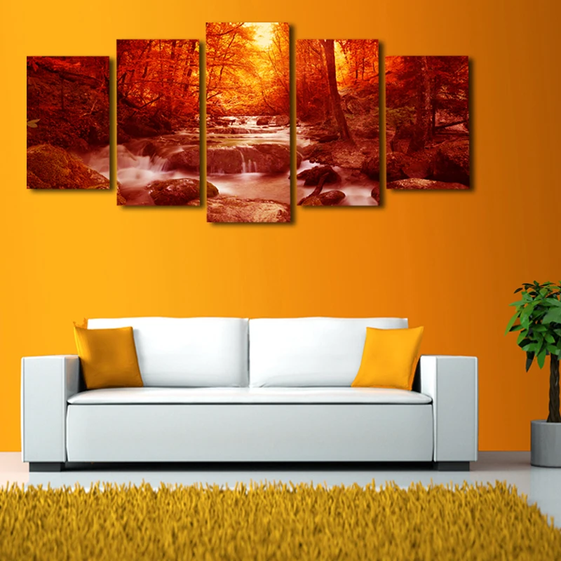 

5 Pcs(No Frame) Red Forest Landscape Print Picture Painting On Canvas Wall Art Home Decor Living Room Canvas Print Painting