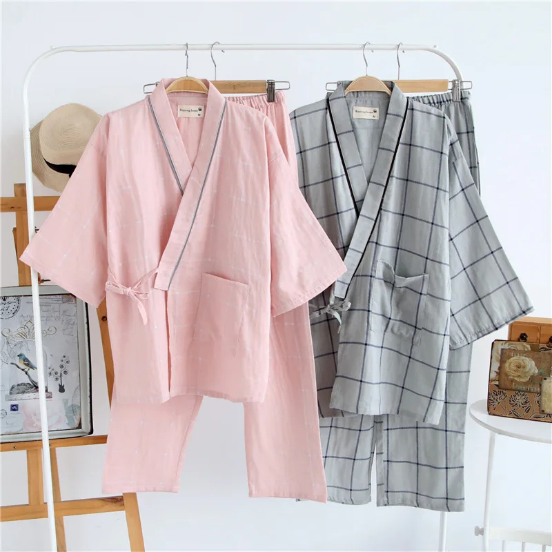 Модные хлопковые мужские японские пижамные комплекты Yukata простое кимоно для