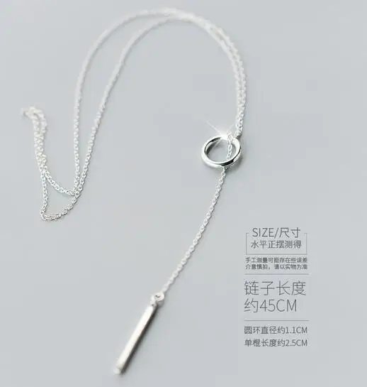 Реальный. Женское серебряное ожерелье с открытым квадратным кольцом и подвеской