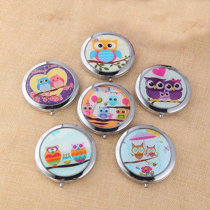 Карманные зеркала для макияжа с милым рисунком совы портативное круглое