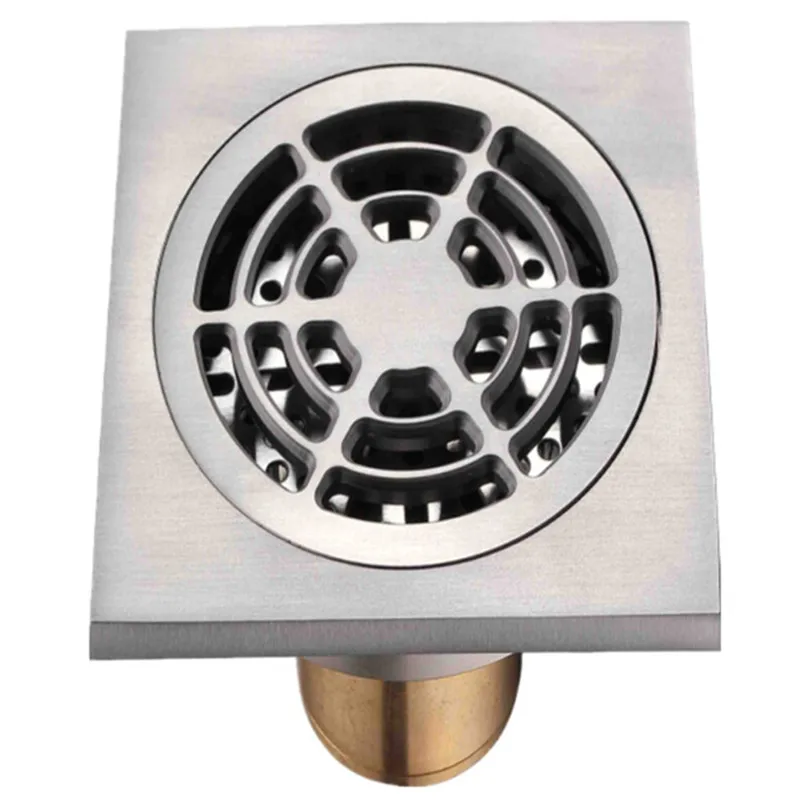 

10*10cm Brass Art Carved Flower Bathroom Sanitary square anti-odor floor drain Chrome finish hardware shower Drainer