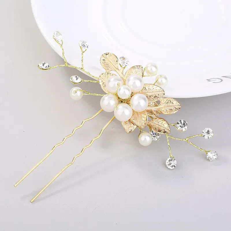 

1PC Handmade Women Bridemaid Wedding Party Leaves Crystal Pearl Bride Hairpin Clip For Women Girls Free Shipping