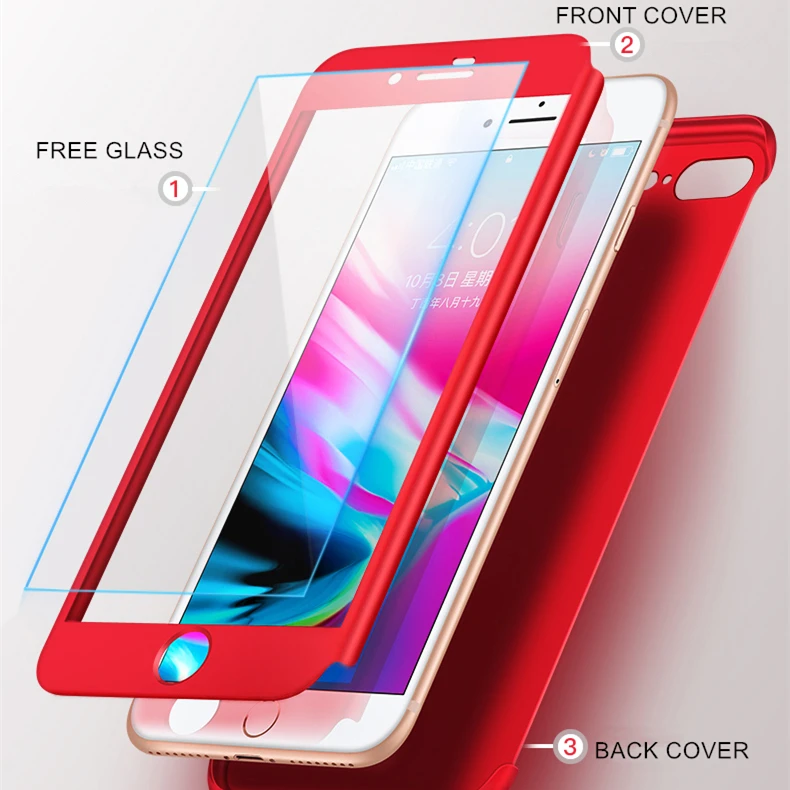 360 Degrees Full Protective Phone Case For iPhone XR XS Max Shockproof Cover X 6 6S 7 8 Plus Cases With Glass |