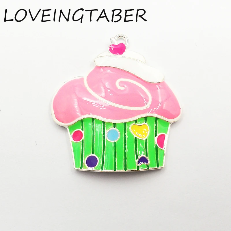 (Choose Color First) Newest 42mm*40mm 10pcs /lot All Enamel Silvery Colorful Cupcake Pendants For Kids Jewelry Making |