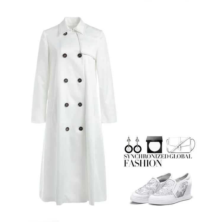 High quality 2017 new women autumn winter runway fashion british double breasted long office lady slim trenchcoat outwear D3030 | Женская