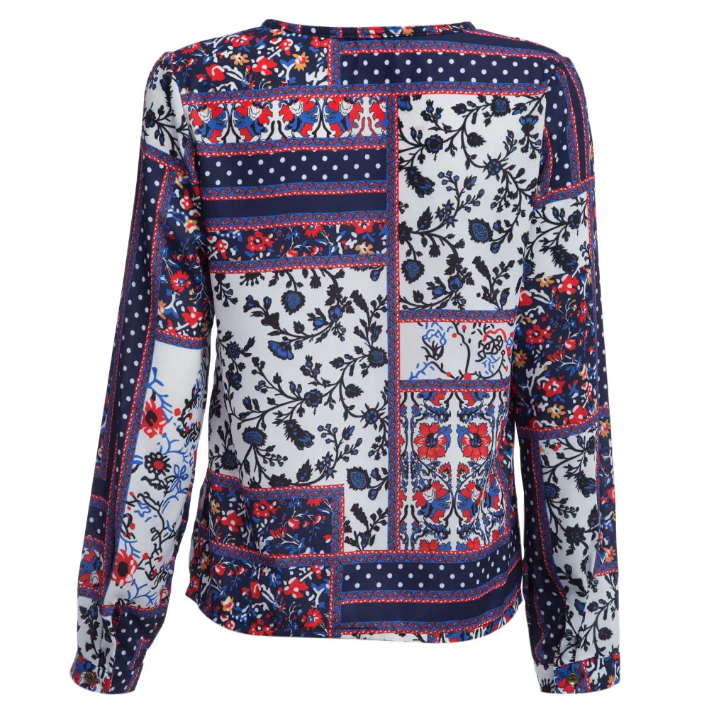 Spring Women Elegant Casual Blouse Old Classical Style V-Neck Floral Print Long Sleeve Vintage Shirt Basic Top Female |