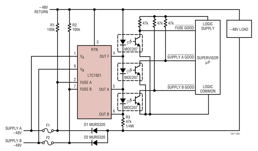 LTC1921CMS8 LTC1921IMS8 LTC1921IS8 LTC1921CS8 LTC1921 - Dual -48V Supply and Fuse Monitor | Электроника