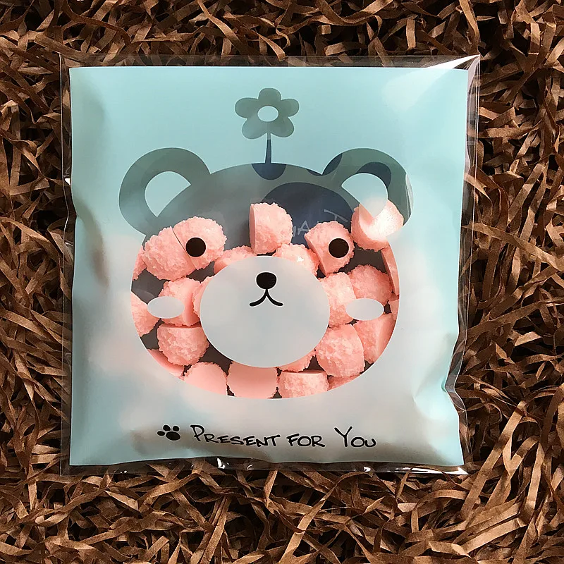 100 шт./лот милые детские синие сумки с медведем для печенья конфет закуски