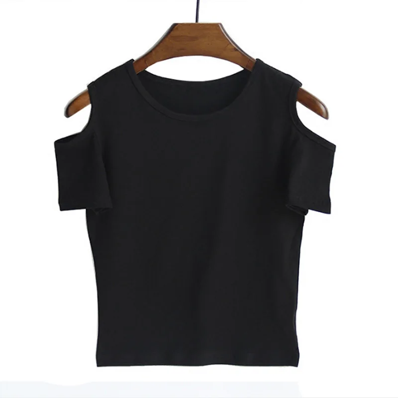 Женская футболка с открытыми плечами Повседневная облегающая в Корейском стиле