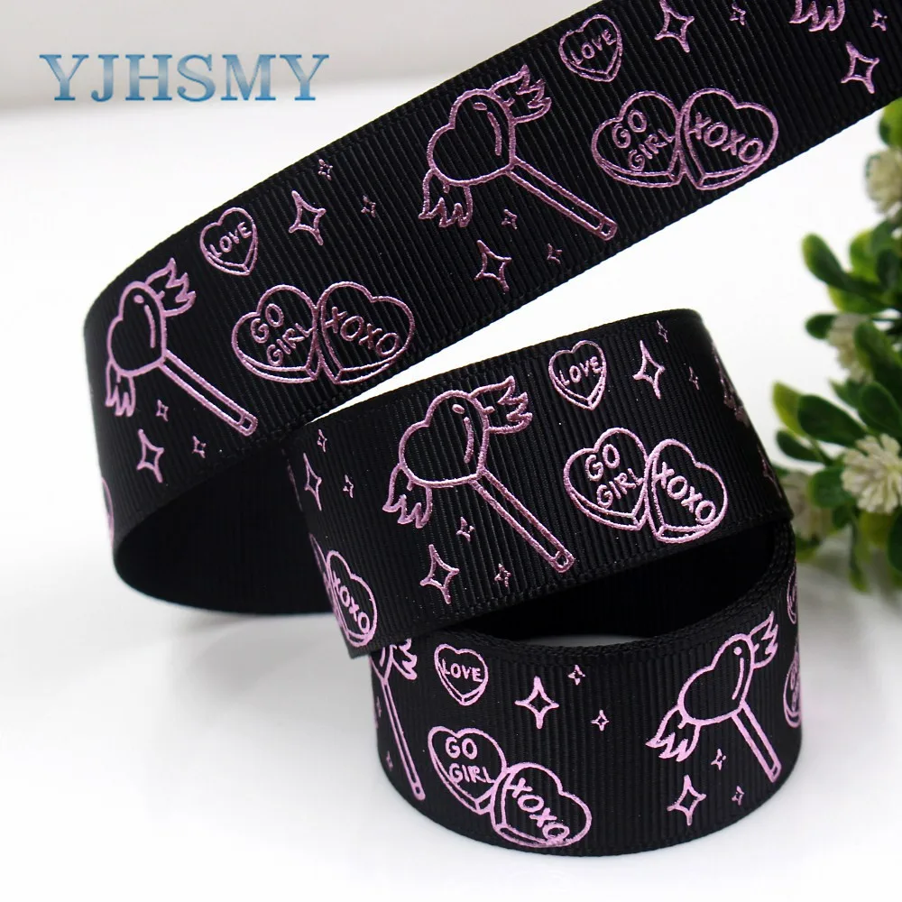 YJHSMY G 18808 892 25 мм 10 ярдов Лазерная Серебряная Любовь Печать grosgrain лента DIY головной