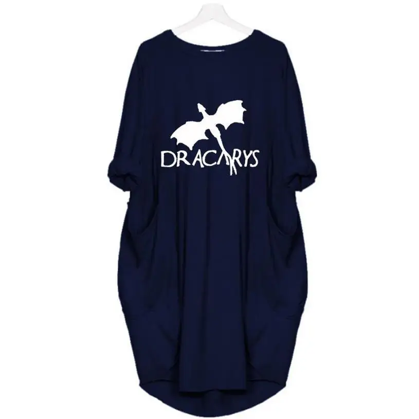Платье Dracarys с буквенным принтом, платье с карманами, Vestidos, женские платья, летняя одежда Лолиты размера плюс