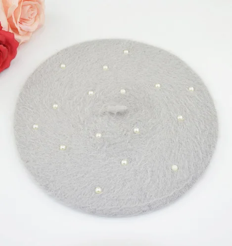 H04 grey Модные однотонные теплые шерстяные весенние береты для женщин, французский берет для женщин с бриллиантами, лыжная шапка, 4 цвета - Цвет: H04 grey