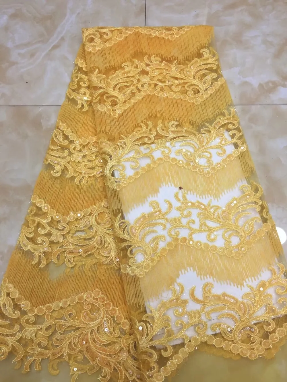 

yellow African Lace Fabric High Quality African Tulle Lace Fabric With nice sequins French Net Lace For Women Dress