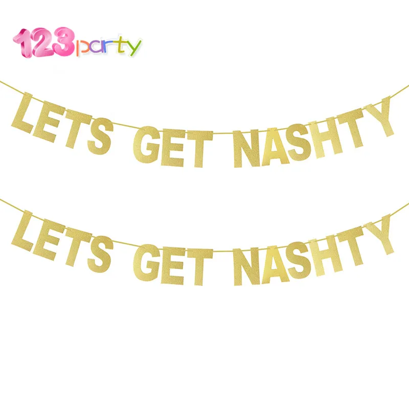 123 вечерние Lets Get Nashty DIY Золотая блестящая бумага баннер с надписью Висячие флаги