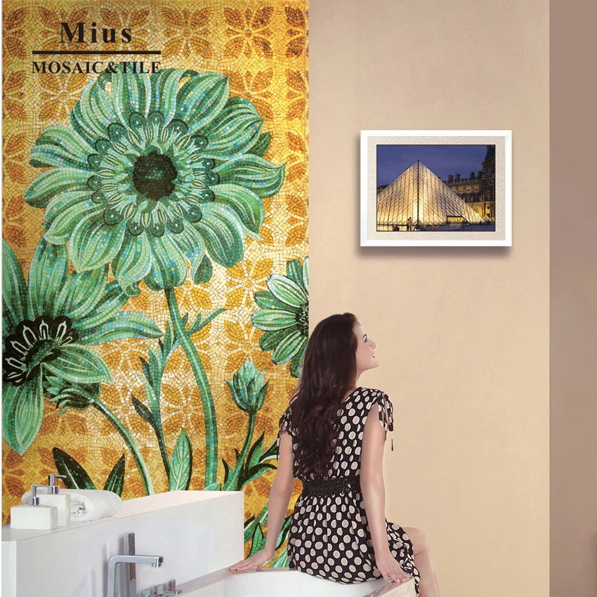 

Sunflower glass mosaic mural wall tile