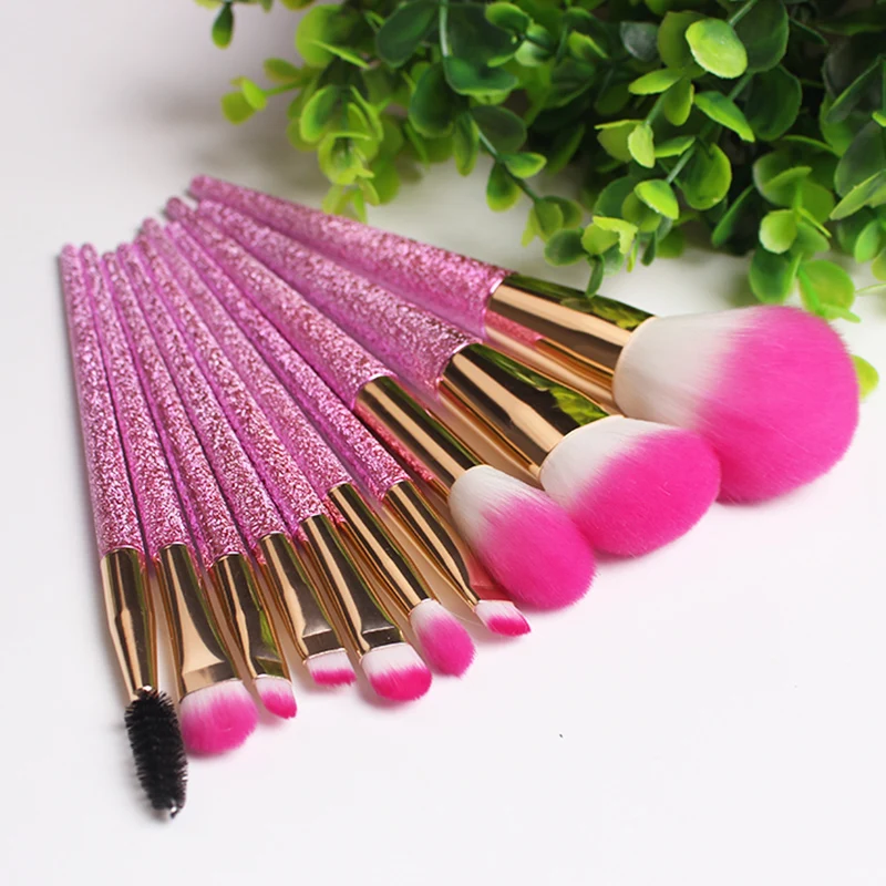 

10pcs 3D Glitter Makeup Brush Set Eyeliner Shadow Brow Eyelash Lip Foundation Power Cosmetics Beauty Essentials Make Up Tool Kit
