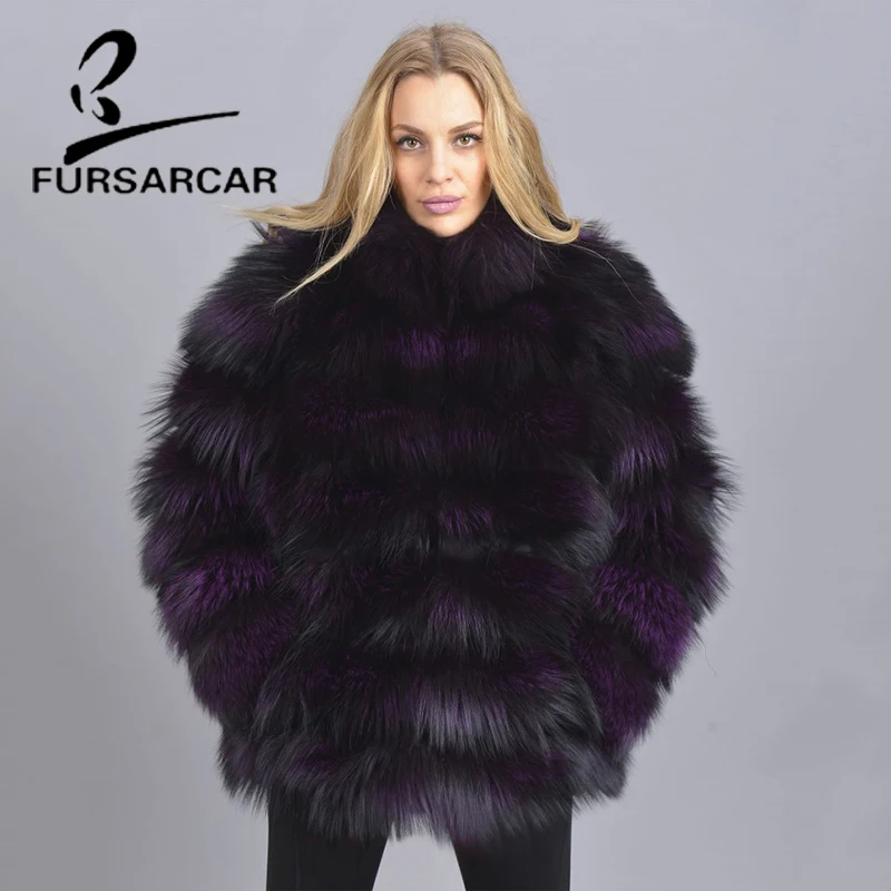 Шуба FURSARCAR из натурального меха для женщин популярное модное фиолетовое пальто