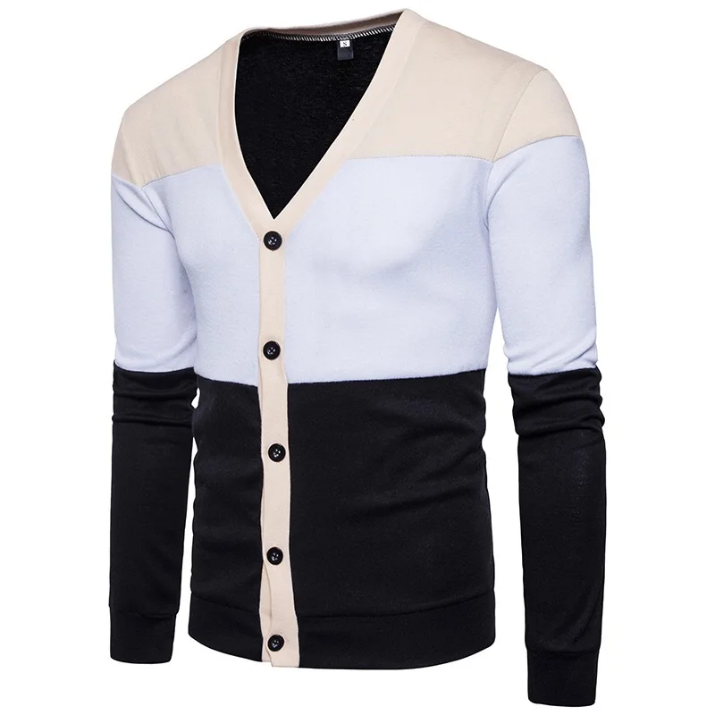 Ropa De Hombre 2018 Осень кардиганы лоскутное кардиган с треугольным вырезом свитер Для