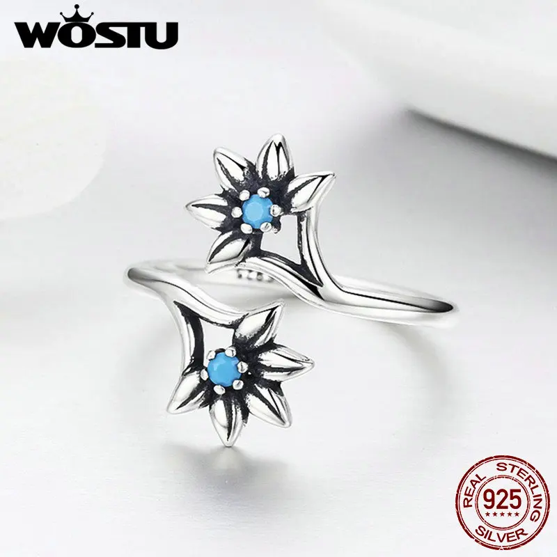 Женское синее кольцо WOSTU с ромашками из стерлингового серебра 925 пробы для
