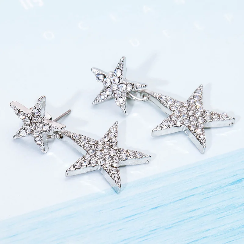 10 пар/лот шины Double Star серьги для женщин с украшением в виде кристаллов Золотая