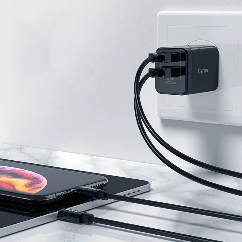Benks двойной USB зарядное устройство 5 В/3.4A США вилка портативный настенный
