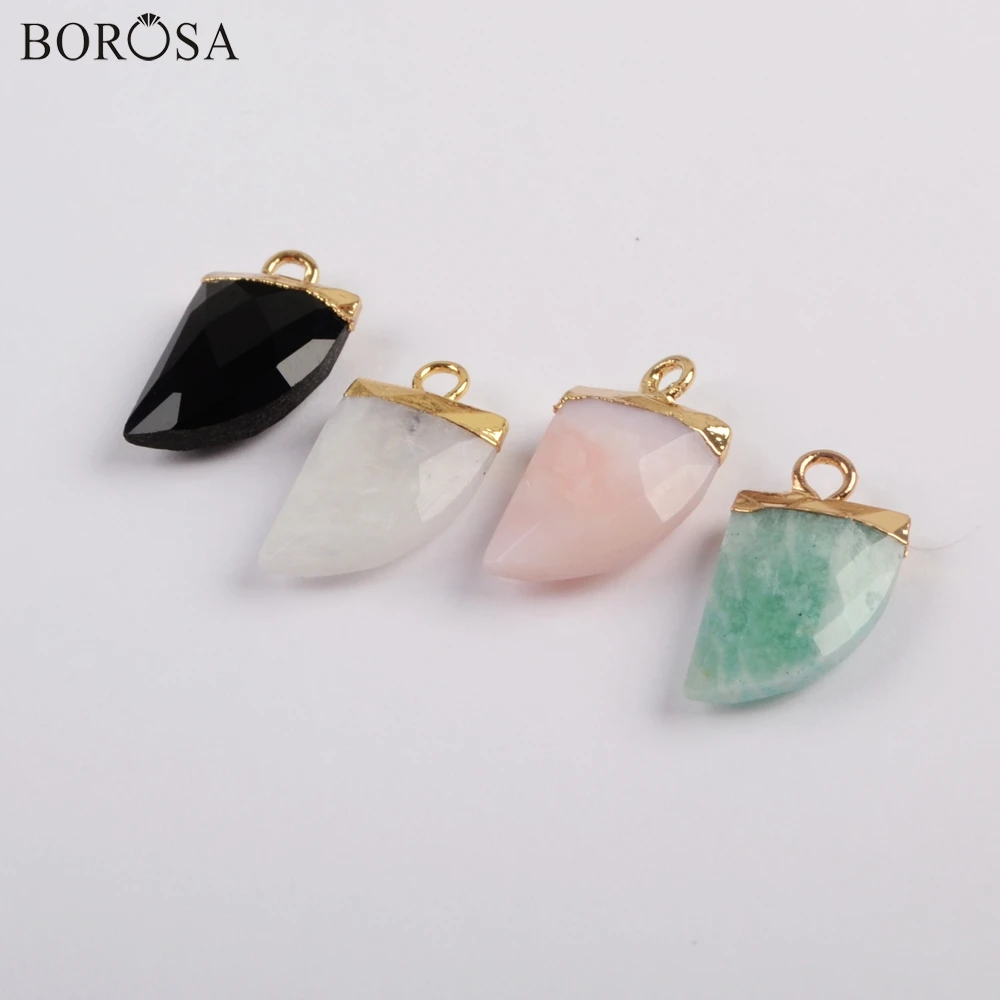 BOROSA 10 шт. гудок позолоченный черный агат очаровательные натуральные лунные камни