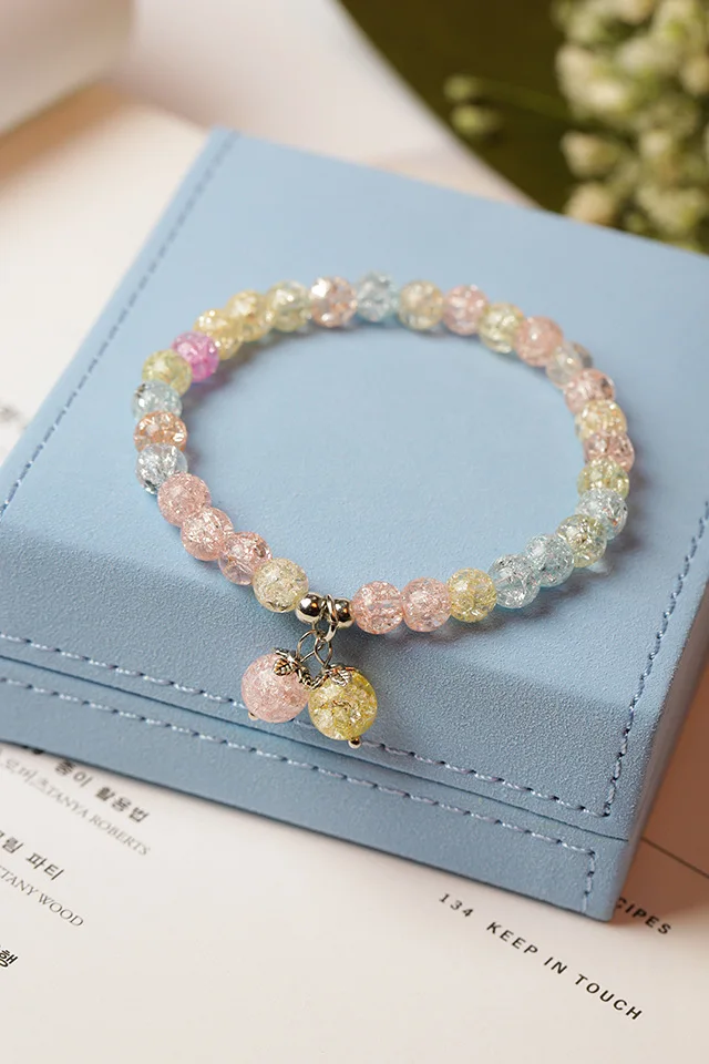 YoYoRan fashion jewelry color crystal beaded elastic strand bracelet woman blue pink yellow bead charm for girl | Украшения и