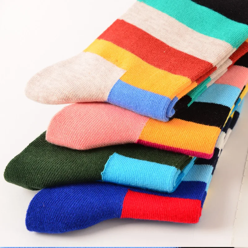 Новые яркие Для мужчин экипажа хлопок полосатый рисунок Happy Socks британский стиль