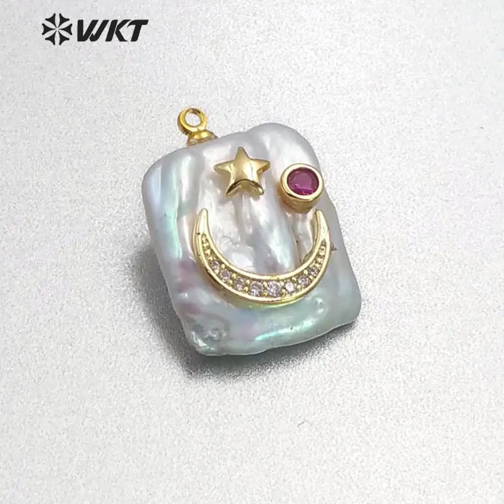 WT-MP136 Natural Freshwater Pearl&ampCZ Pave Pendant Square Shape With Gem stone pave Star Crescent Crown Bow Charm | Украшения и