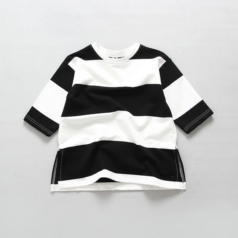 Toddler Clothes 2016 Autumn New Korean Style Long Sleeve A-line Pure Cotton Black+ White Striped O-neck Casual Fashion Dress | Детская