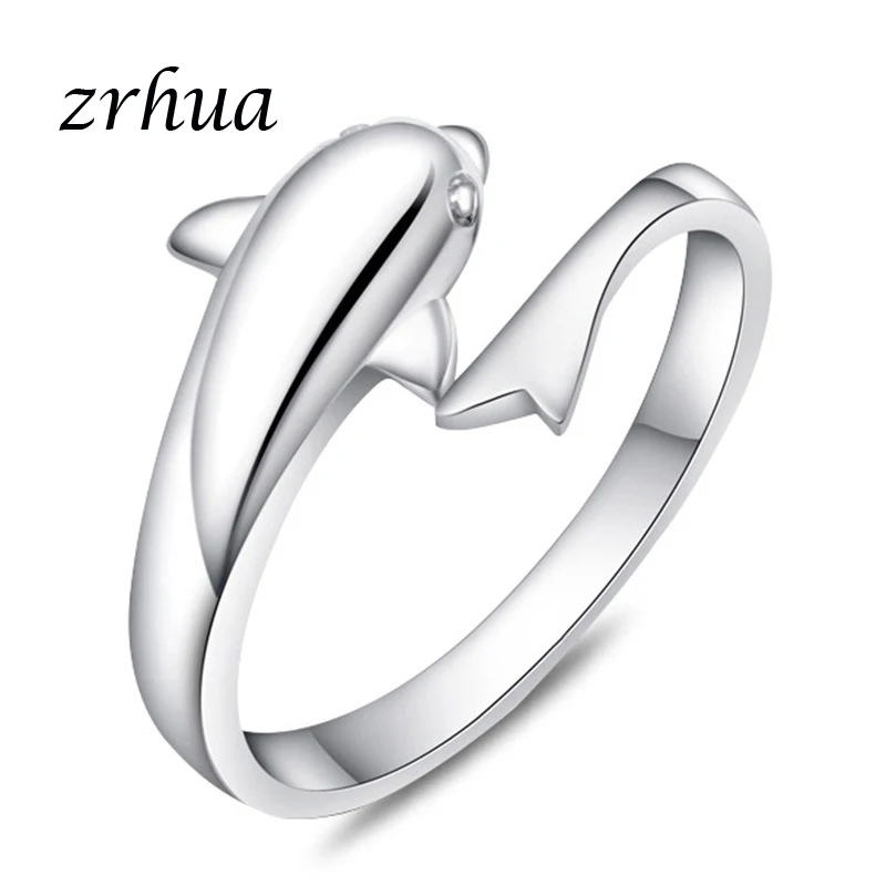 ZRHUA 925 пробы-серебряные ювелирные изделия милые гладкие кольца с дельфином на