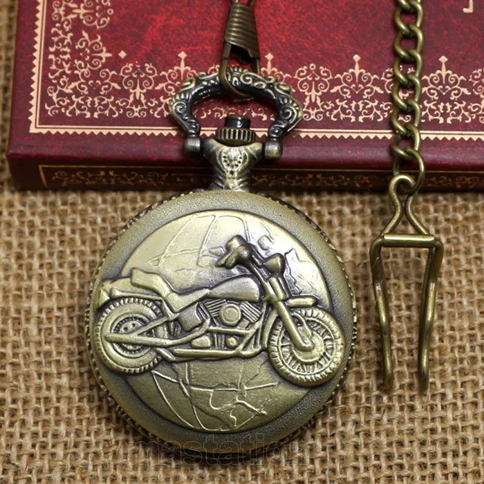 Бронзовый мотоциклов Мотоцикл MOTO карманные часы Цепочки и ожерелья цепь