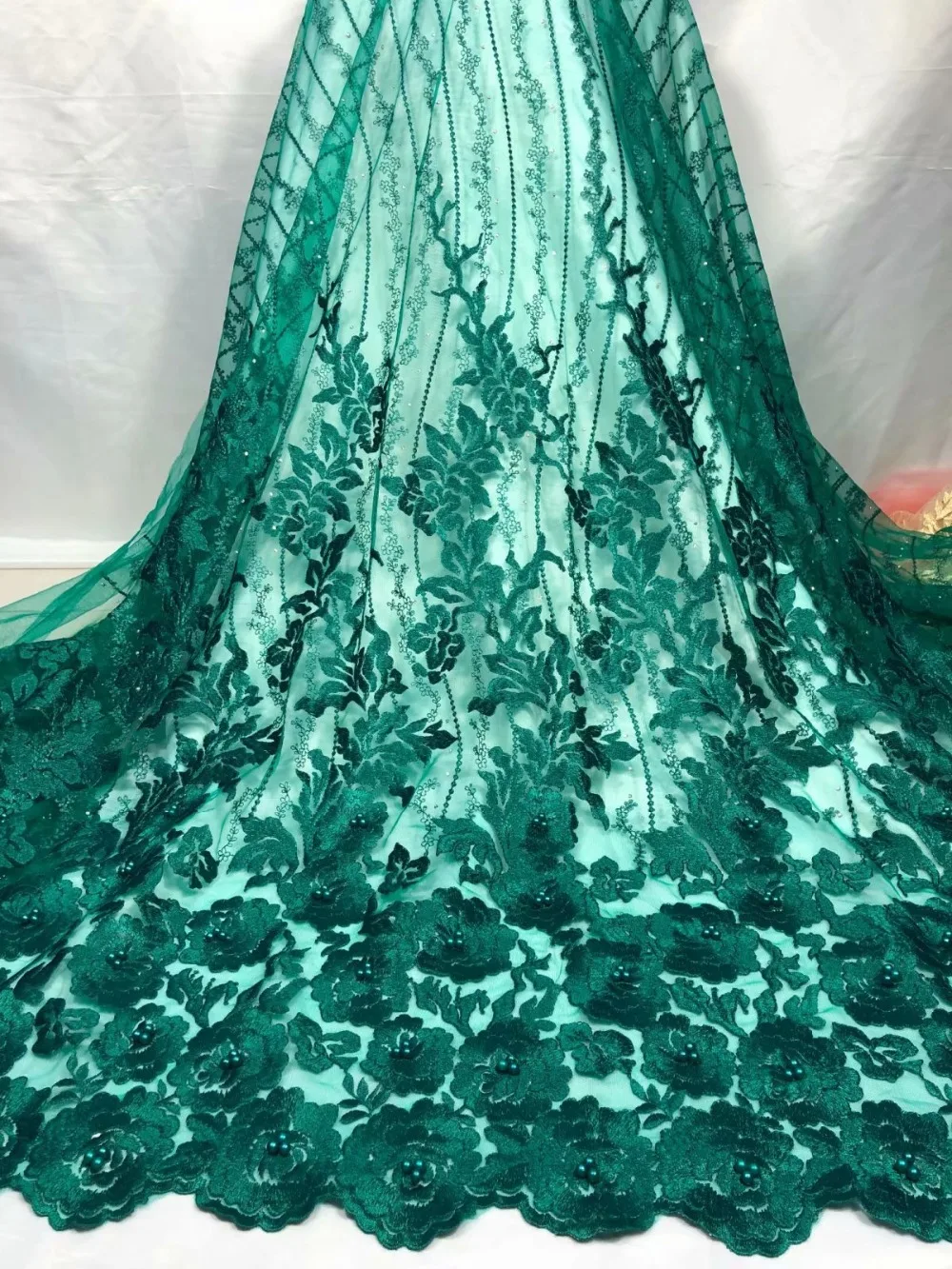 Очень красивые розовые бусины африканский тюль Французский кружево ткань для