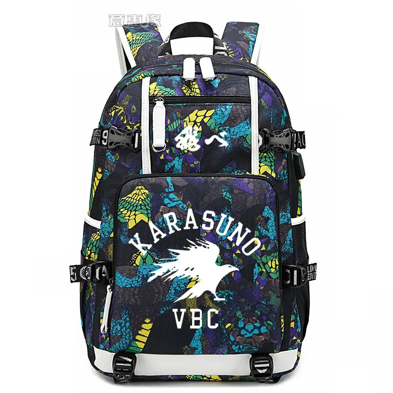 Haikyu рюкзак для студентов Mochila школьный рюкзак с принтом сумка для ноутбука мужские дорожные сумки usb зарядка ранец haikyuu Оксфорд рюкзаки - Цвет: 01