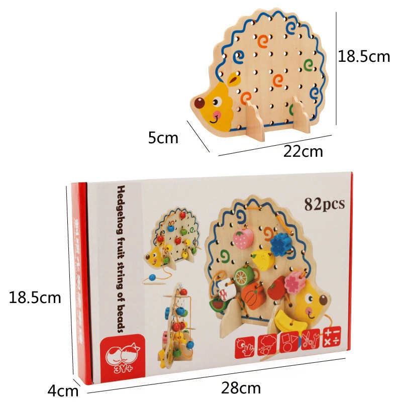 Обучение Образование Деревянные Игрушечные лошадки 82 шт. Ежик фрукты резьбы