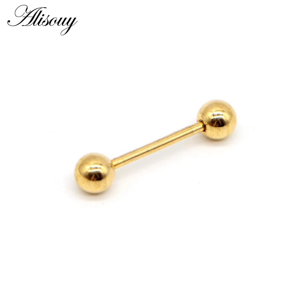 D Gold Alisouy 1 предмет 14G 9 Цвета язык пирсинг, Септум Хрящ уха nailtunnels уха Вилки губная серьга, бижутерия для пирсинга, 1,6*16*6 мм - Окраска металла: D Gold