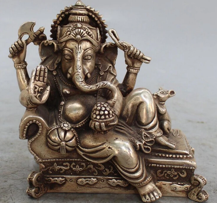 6&quot lucky Chinese Tibet Silver 4 Arms Ganesh Elephant Mammon Buddha Mouse Statue S0706 | Дом и сад