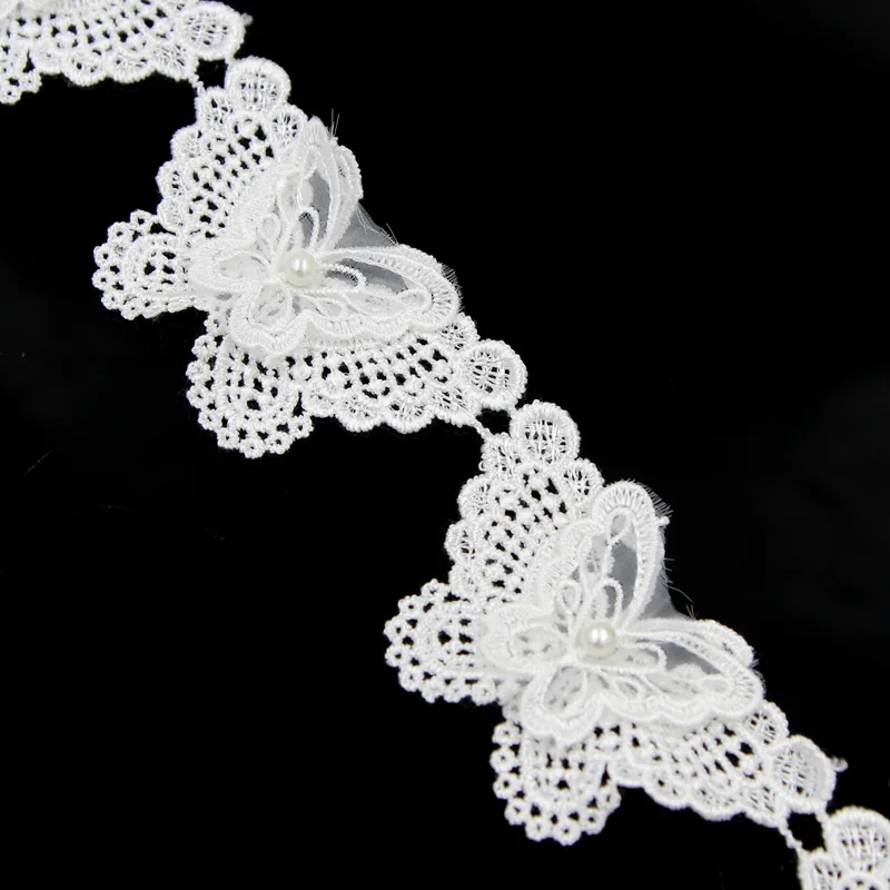 2 ярдов 4 см ширина Белая Двойная Бабочка жемчуг хлопок кружево отделка Hometexile
