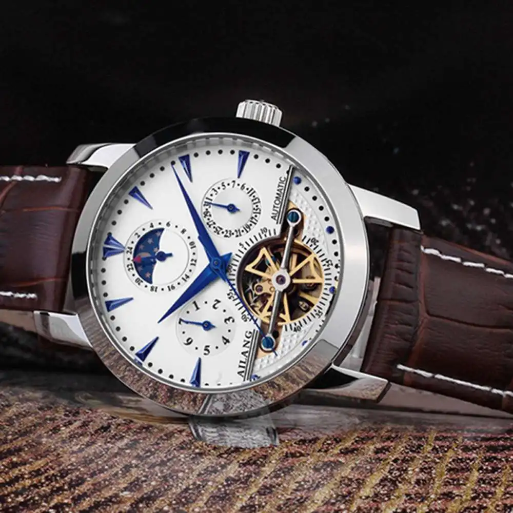 Leisure Automatic Mechanical Genuine Leather Waterproof Watch with Rome Digital Business for Various Occasions AILANG 2606-PD(B) | Наручные