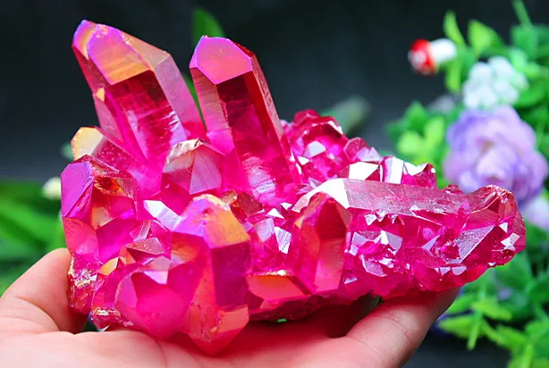 Красивый красный аура кварцевый кристалл титан висмутский силиконовый кластер