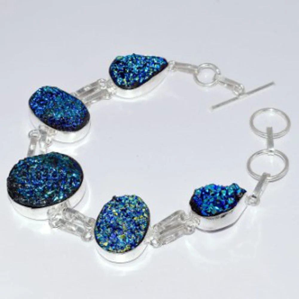 

Titanium Druzy Bracelet Silver Overlay Over Copper , 22.8 cm, B3681