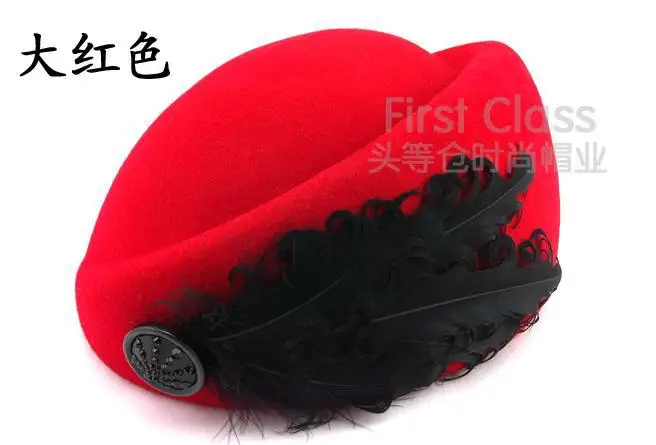 Женские весенние однотонные шерстяные береты, шапки, женские осенние береты с пуговицами из перьев, женские зимние модные береты - Цвет: RED
